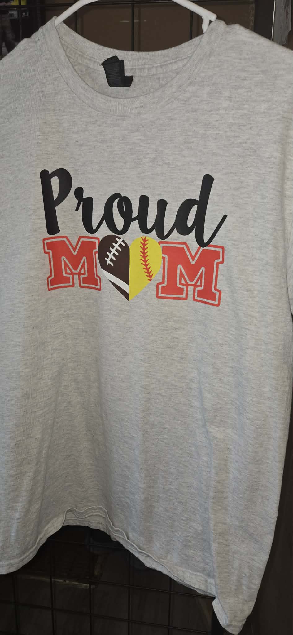 Proud Football/Softball Mom - crew neck T-shirt size M (CLEARANCE)