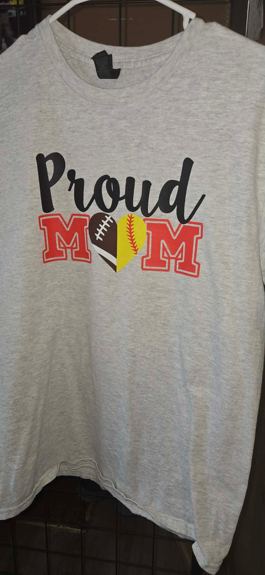 Proud Football/Softball Mom - crew neck T-shirt size M (CLEARANCE)