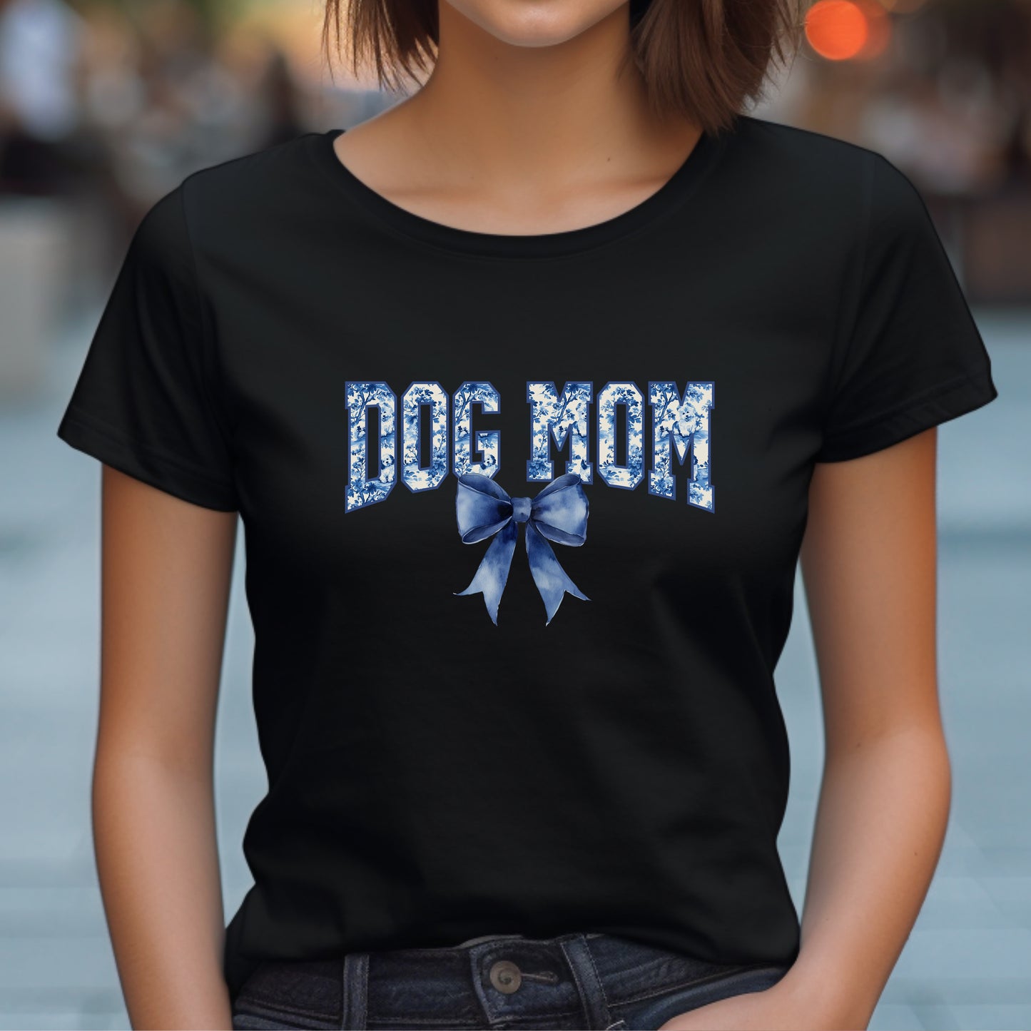 Dog Mom Blue Bow